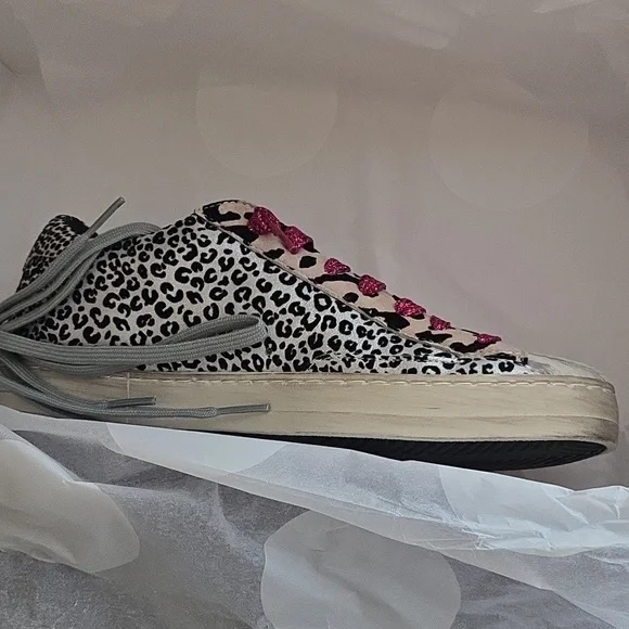 NEW P448 John Sneaker Silver Leopard Print Pink Laces Box Italy - 37 (6.5 - 7) - Picture 5 of 14